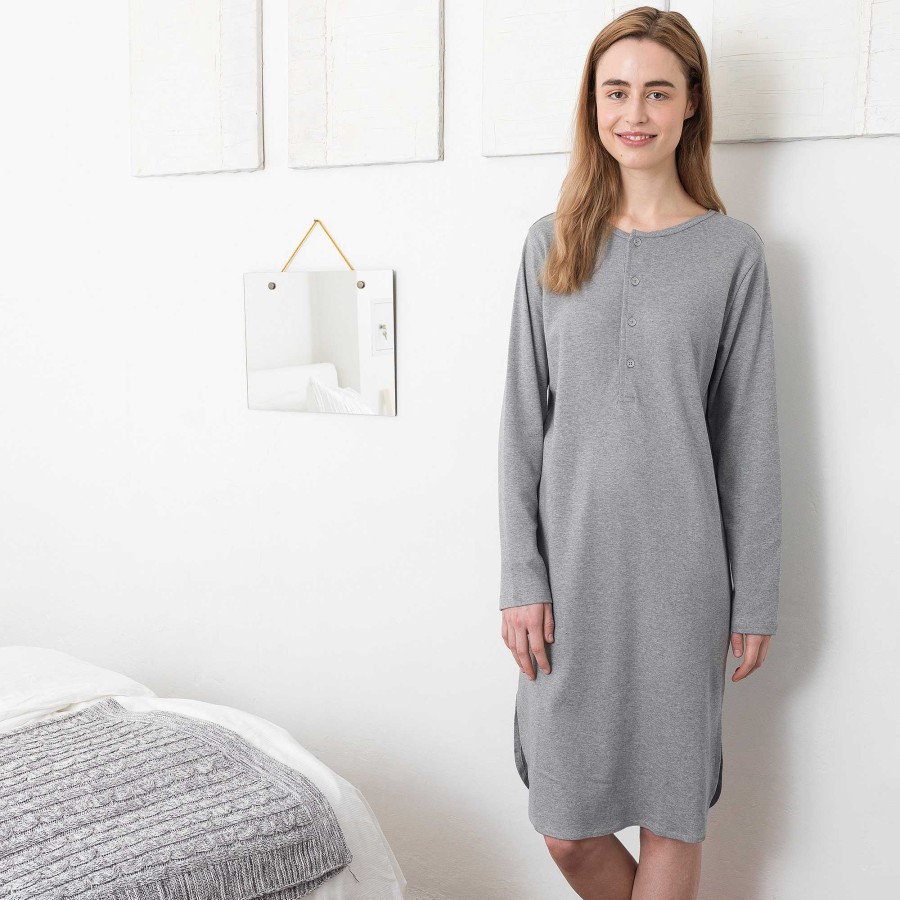 Pyjamas & Nightshirts | LIVING CRAFTS Dominique | Retro Nightshirt Grey Melange