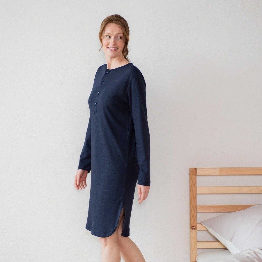 Pyjamas & Nightshirts | LIVING CRAFTS Dominique | Retro Nightshirt Dark Navy